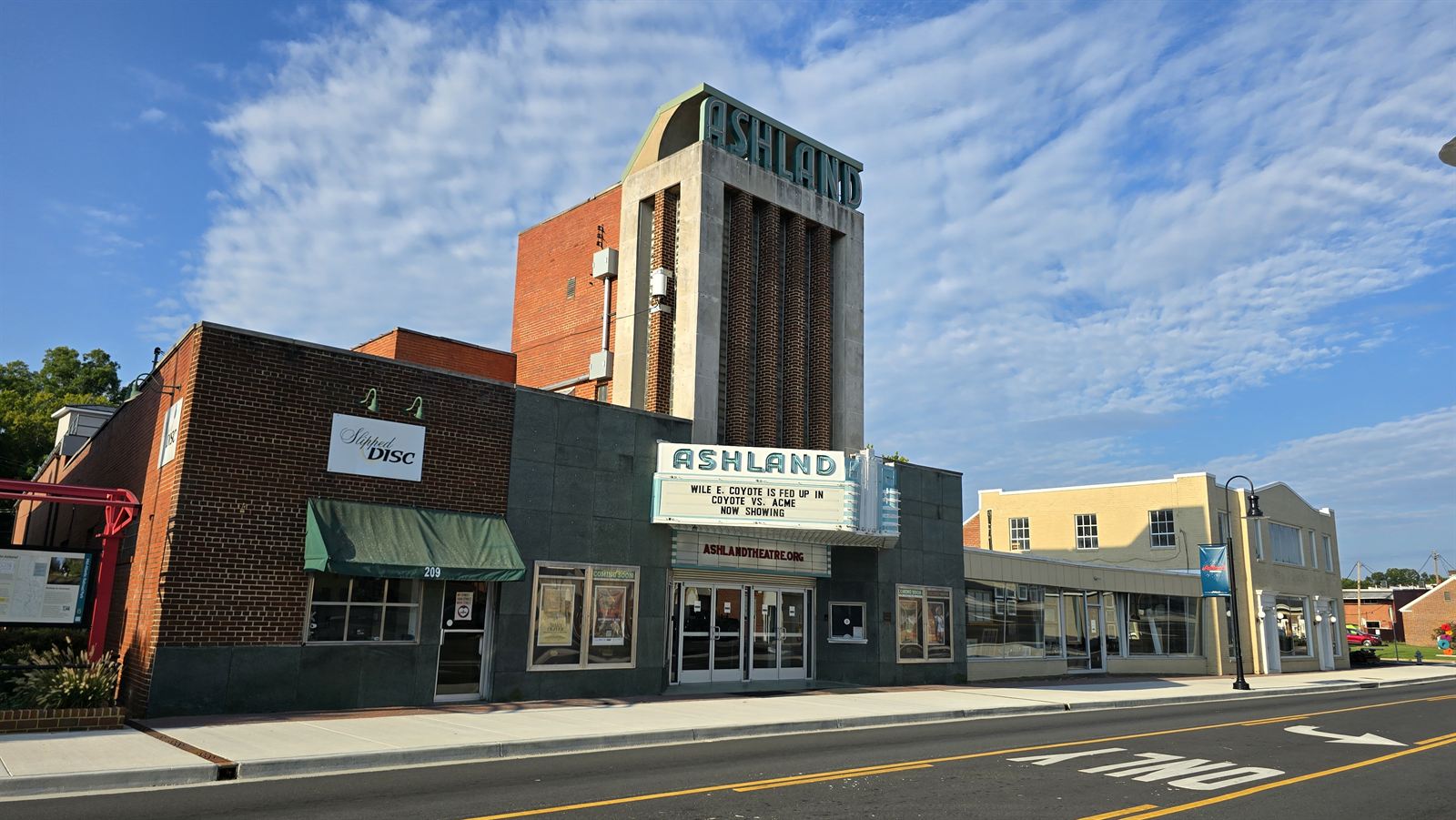 The Ashland Theatre marquee and tower on England Street in downtown Ashland, Virginia